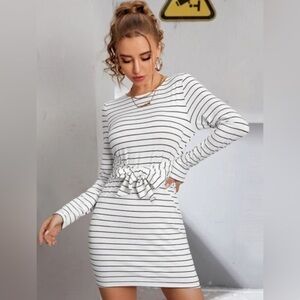 LUSH white with black stripes body con, mini dress, size small